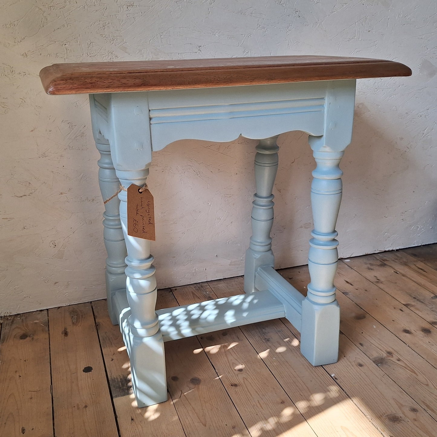 Upcycled Wooden Side Table with Hand-Painted Floral Design