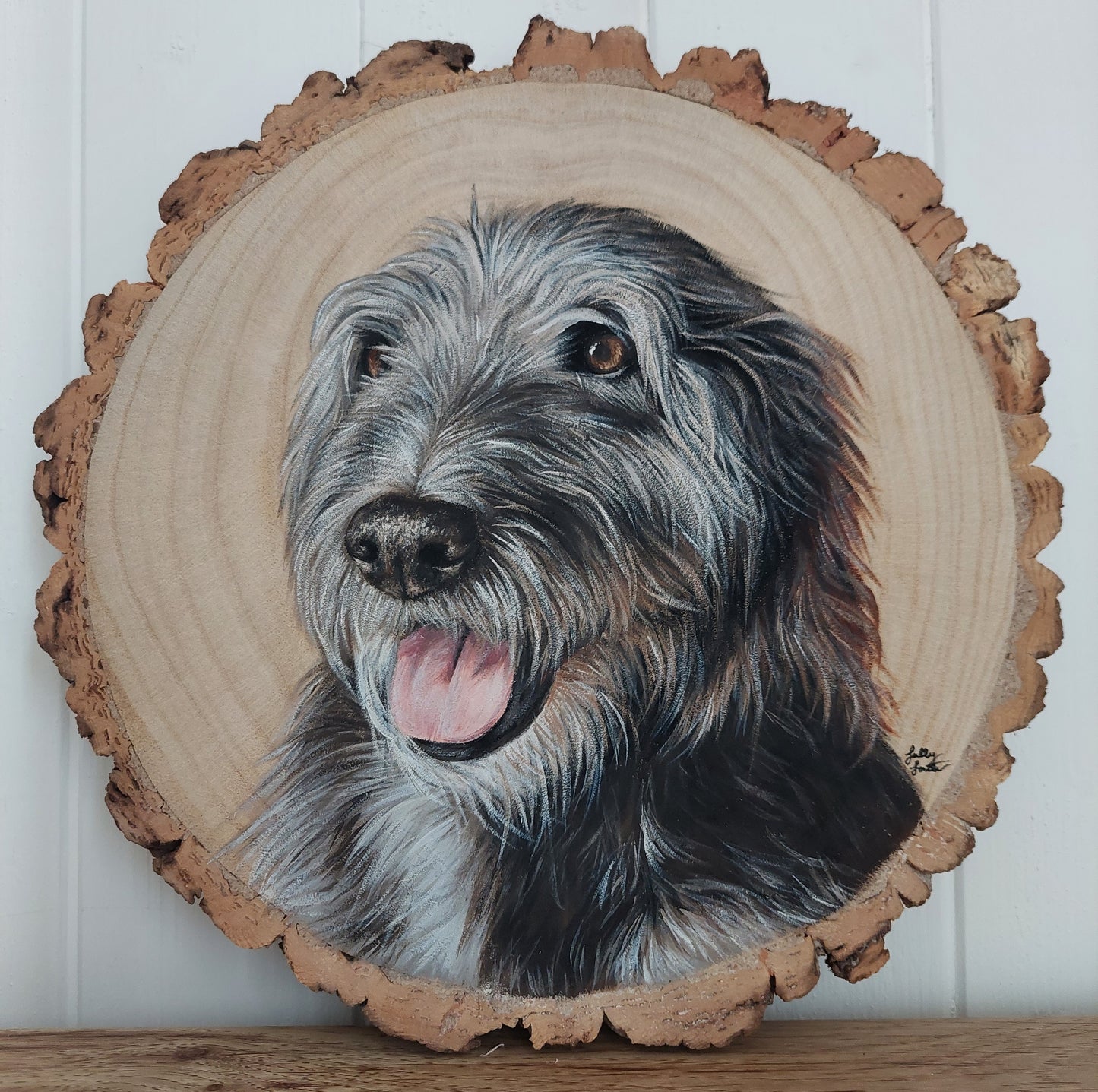 Custom Pet Portrait Log Slice (Medium)