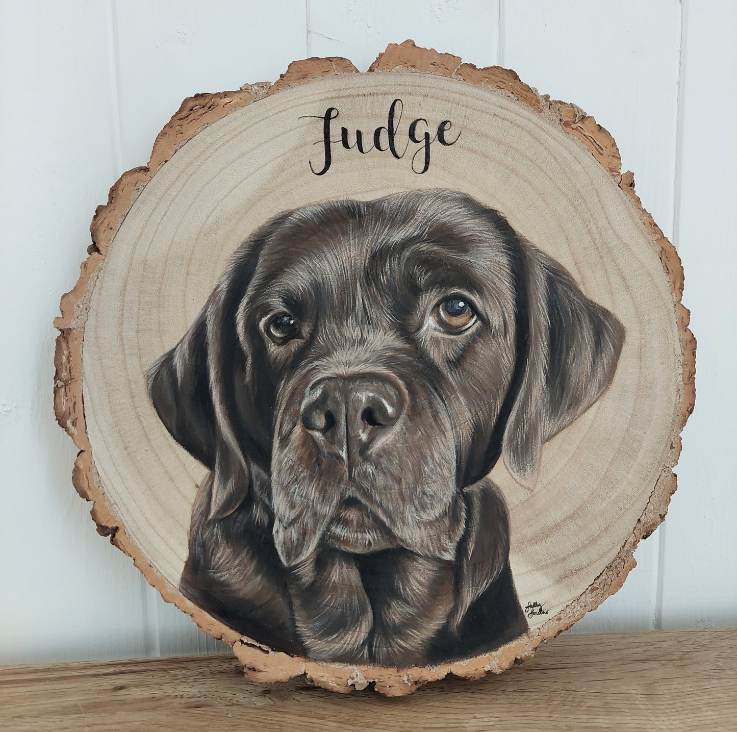 Custom Pet Portrait Log Slice (Medium)