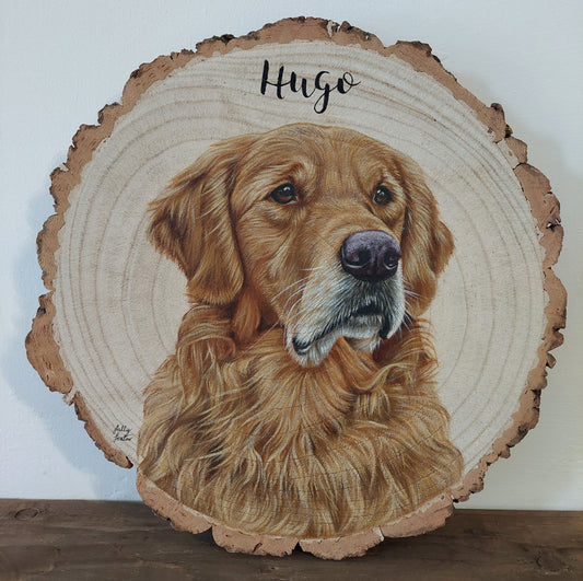 Custom Pet Portrait Log Slice (Medium)