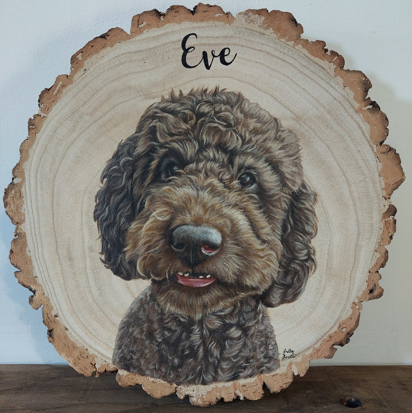 Custom Pet Portrait Log Slice (Medium)