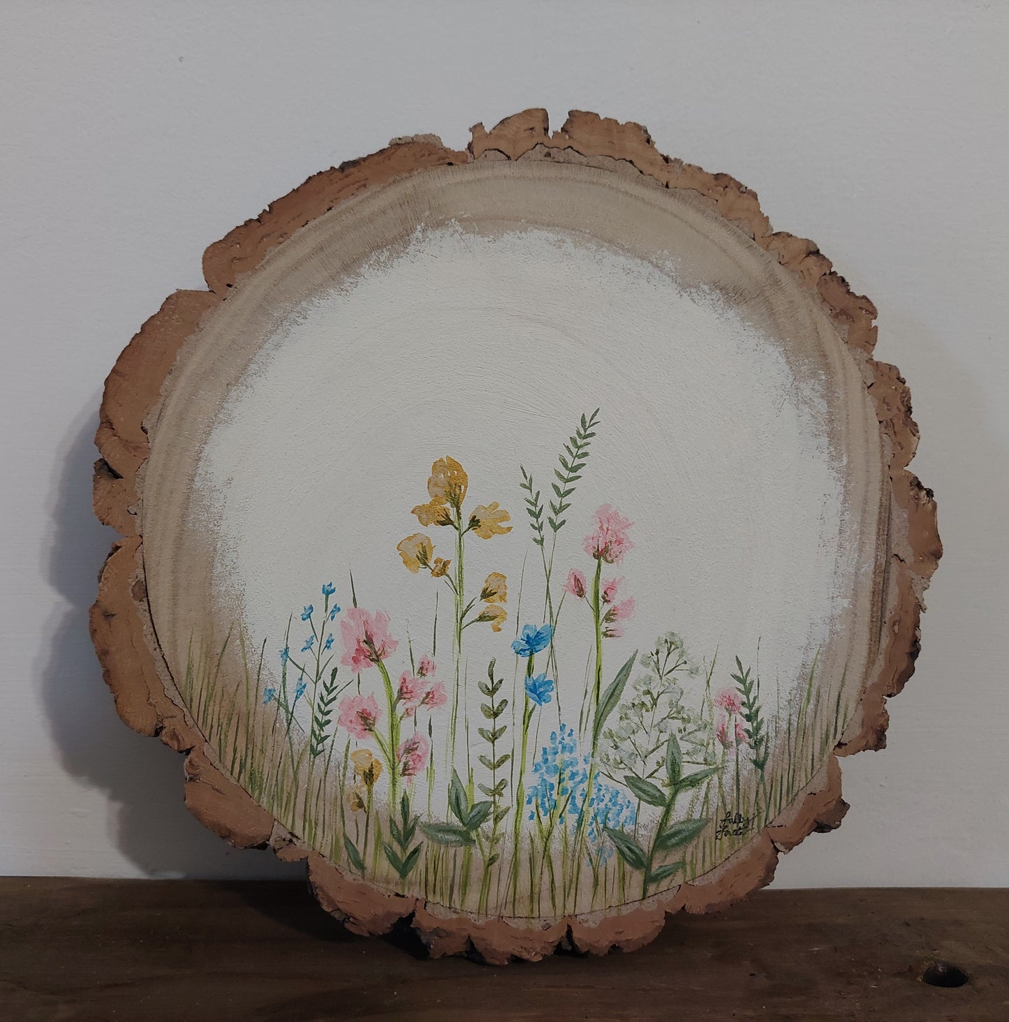 Log Slice Floral Painting & Candle Set