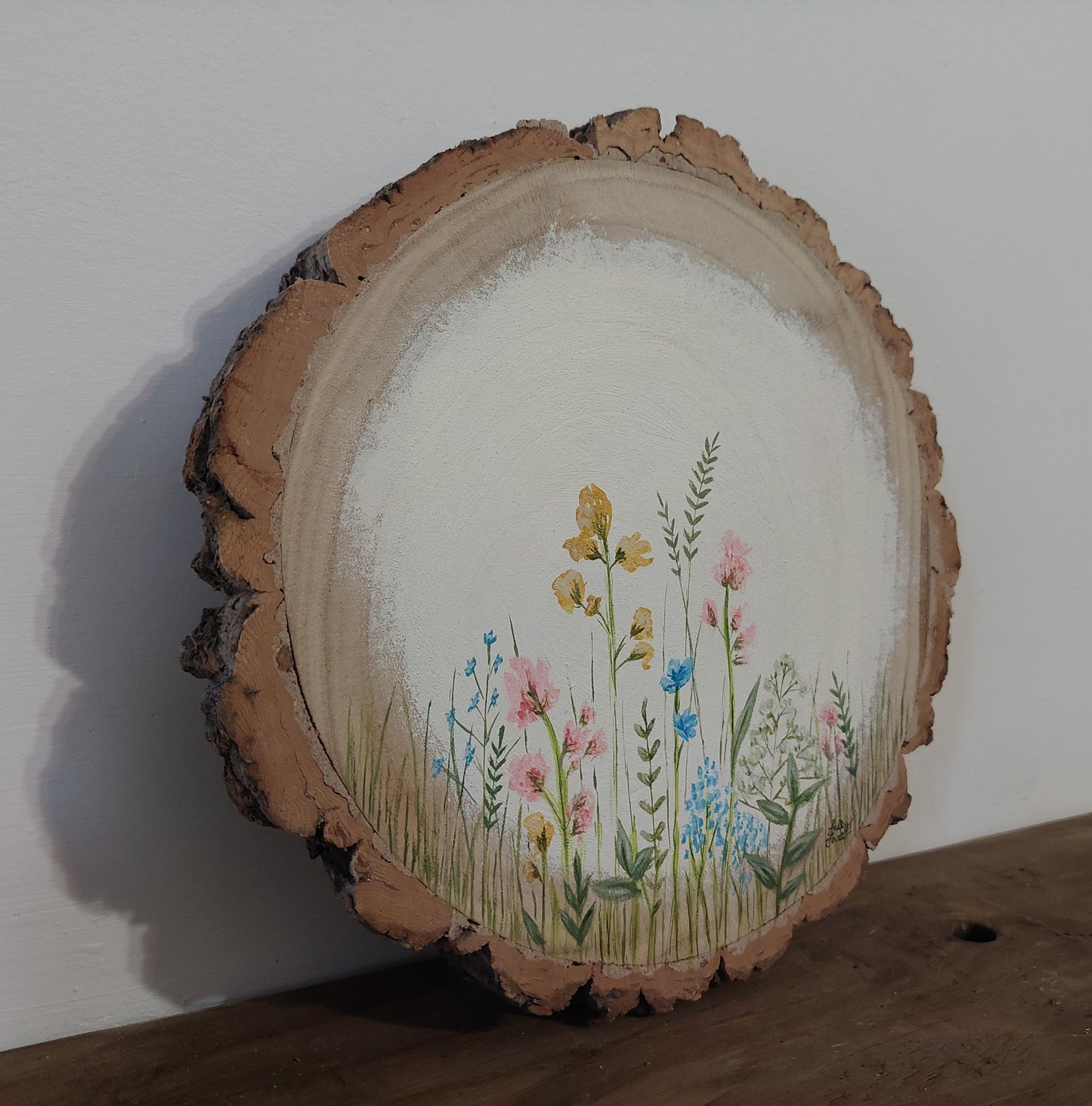 Log Slice Floral Painting & Candle Set