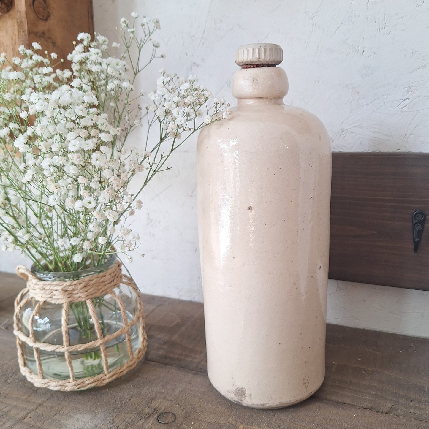 Vintage Cream Stoneware Bottle Vase