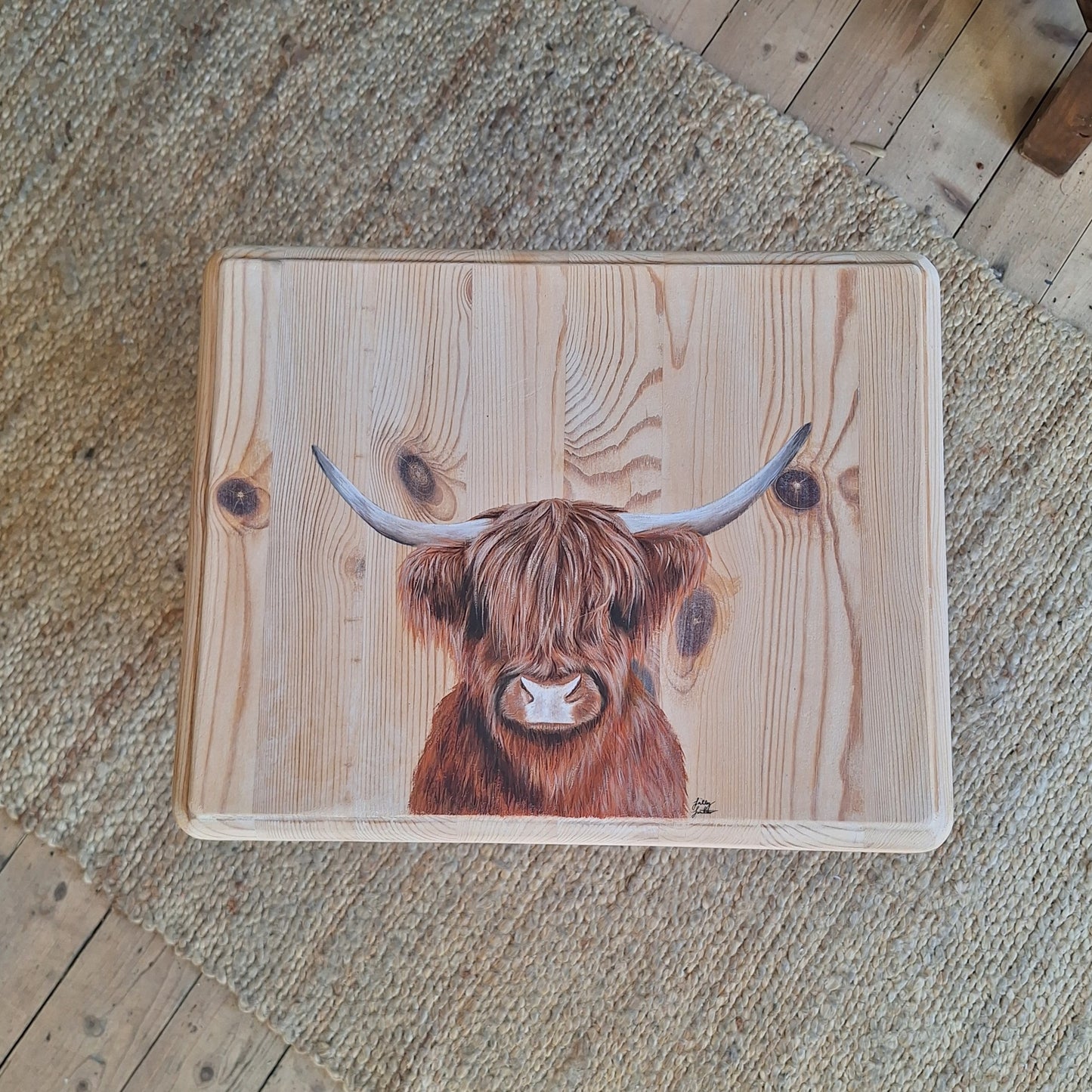 Hand Painted Highland Cow Upcycled Wooden Table