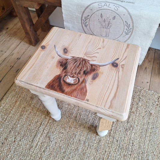 Hand Painted Highland Cow Upcycled Wooden Table