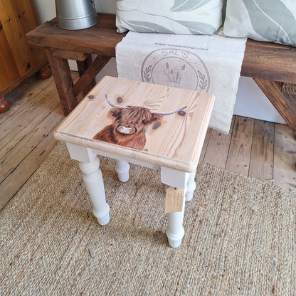 Hand Painted Highland Cow Upcycled Wooden Table