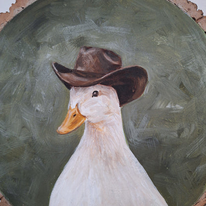 Howdy Duck – Original Painting on Log Slice
