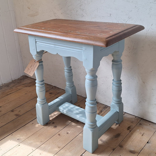 Upcycled Wooden Side Table with Hand-Painted Floral Design