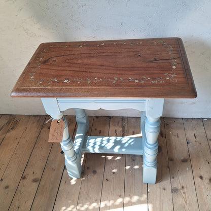 Upcycled Wooden Side Table with Hand-Painted Floral Design