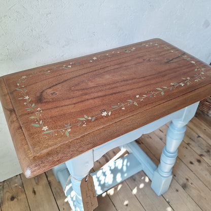 Upcycled Wooden Side Table with Hand-Painted Floral Design