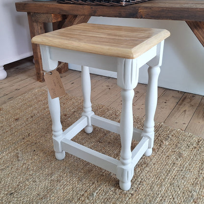 Upcycled Wooden Side Table - Off-White & Natural Wood