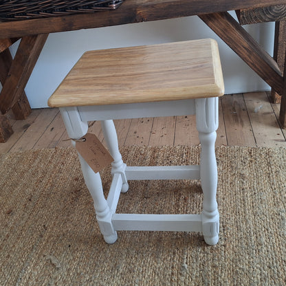 Upcycled Wooden Side Table - Off-White & Natural Wood