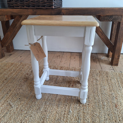 Upcycled Wooden Side Table - Off-White & Natural Wood