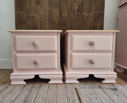 Blush Pink & Natural Wood Bedroom Furniture Set – Chest of Drawers & Bedside Tabless