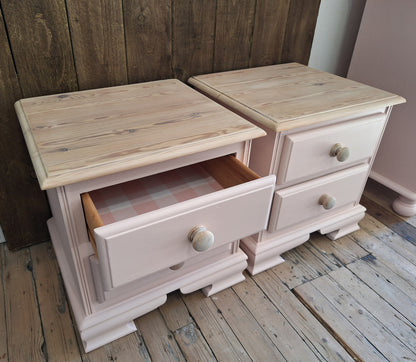 Blush Pink & Natural Wood Bedroom Furniture Set – Chest of Drawers & Bedside Tabless