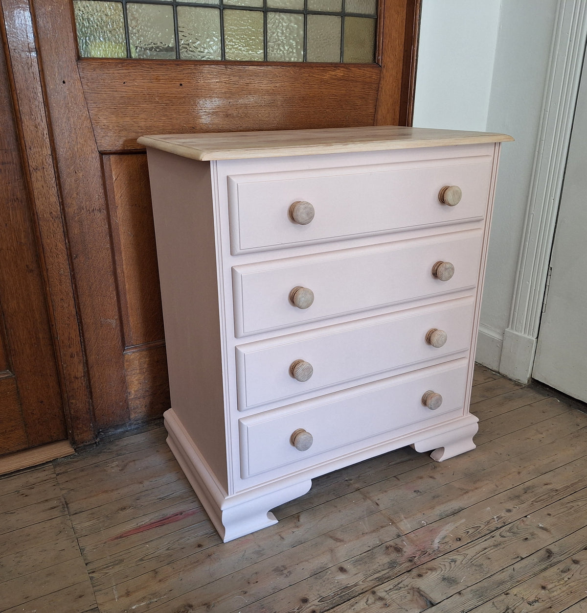 Blush Pink & Natural Wood Bedroom Furniture Set – Chest of Drawers & Bedside Tabless