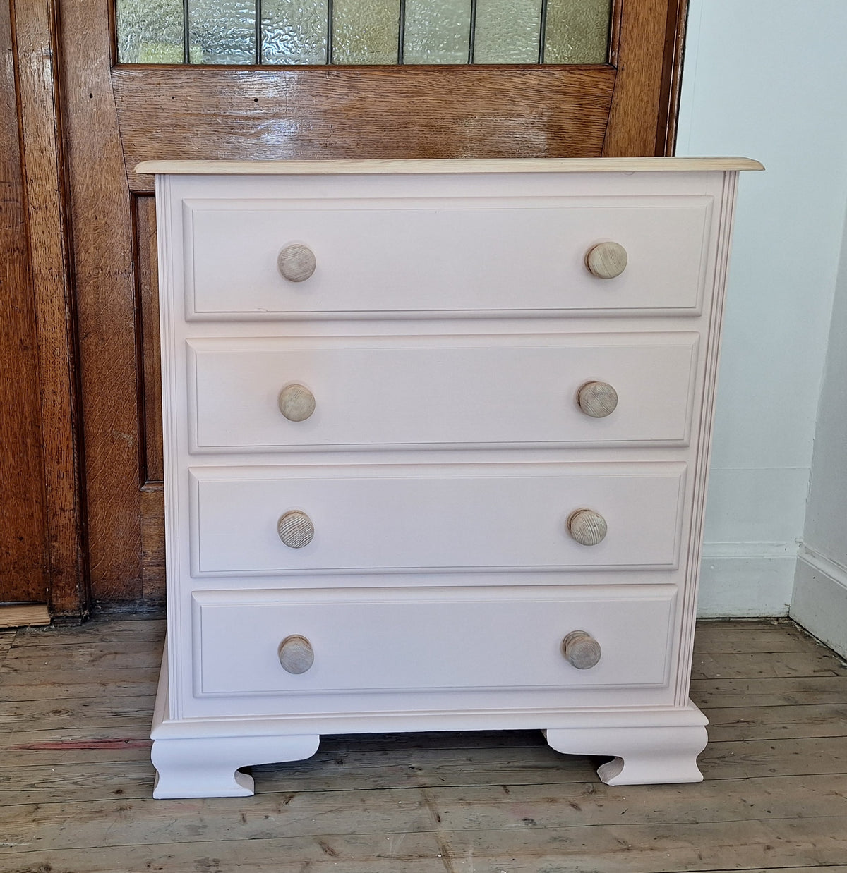 Blush Pink & Natural Wood Bedroom Furniture Set – Chest of Drawers & Bedside Tabless