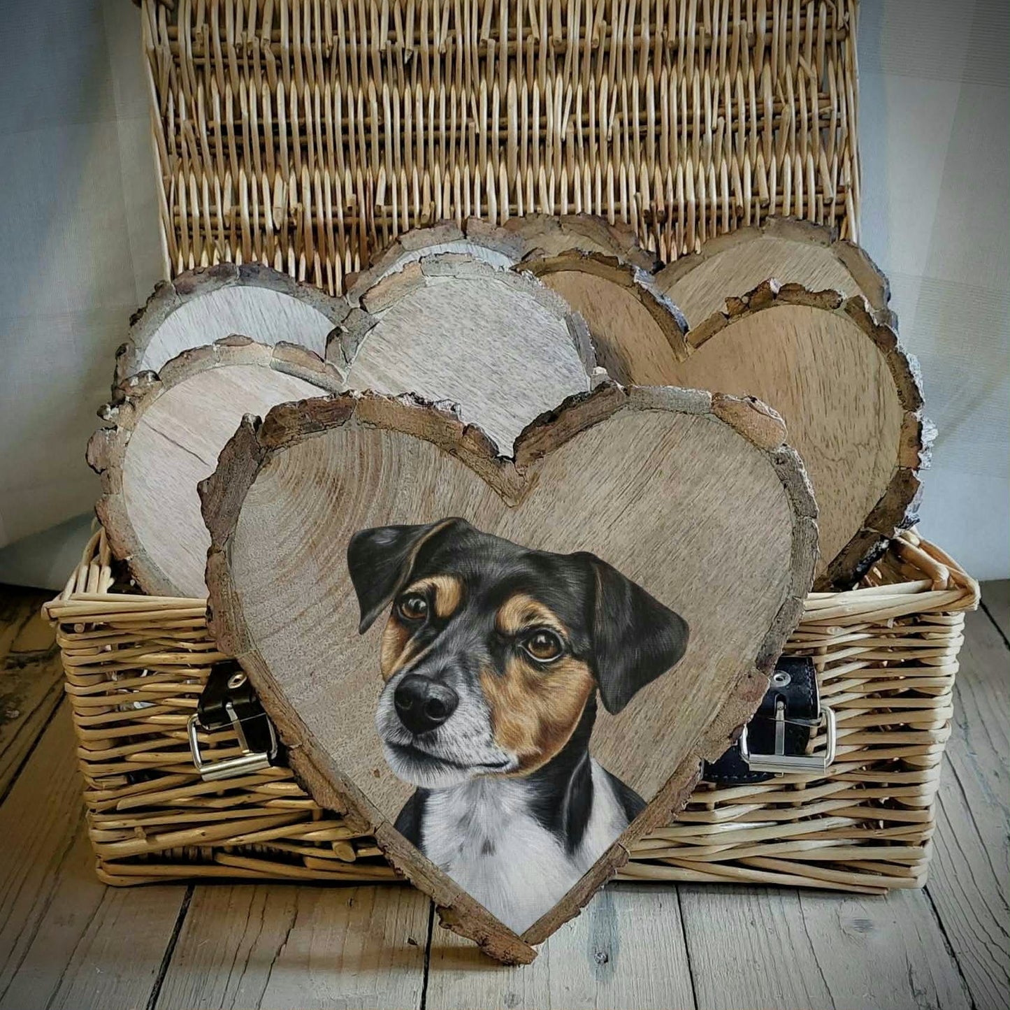 Pet Portrait Heart Log Slice