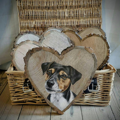 Pet Portrait Heart Log Slice