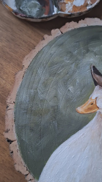Howdy Duck – Original Painting on Log Slice